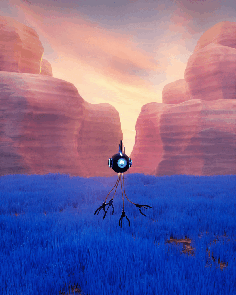 Planeta ezezagun batean, amildegia atzean, bere artean ibilbide txikia, eta belar urdina.